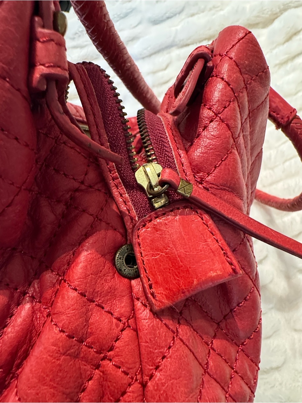 Quilted Red Studded Shoulder Bag - Picture 7 of 16